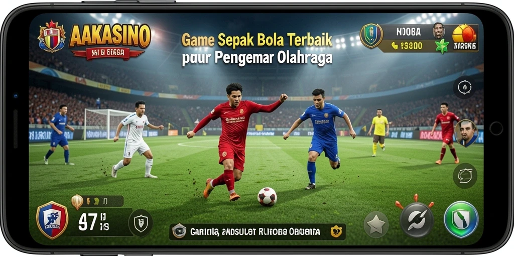 Tampilan gameplay AAKASINO dengan aksi sepak bola yang seru.