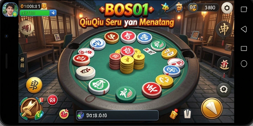 Screenshot utama gameplay QiuQiu dengan kartu yang menarik.