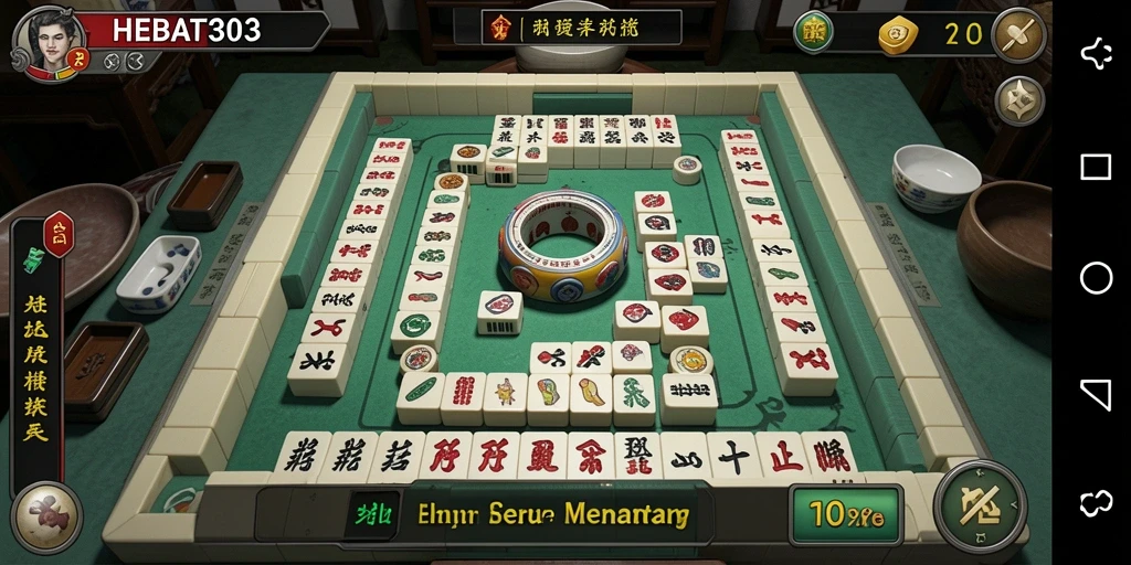 Tampilan menarik gameplay HEBAT303 dengan ubin Mahjong berwarna-warni.