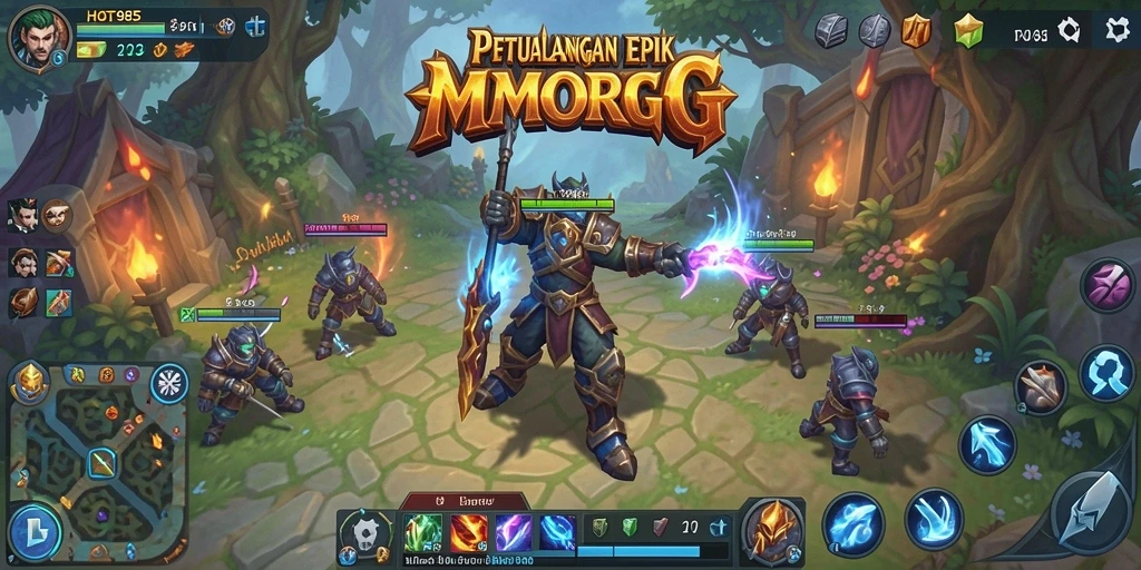 Screenshot gameplay HOT985 yang menunjukkan pertarungan seru dalam dunia MMORPG.