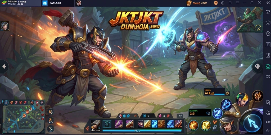 Screenshot gameplay MOBA JKTJKT yang penuh aksi.