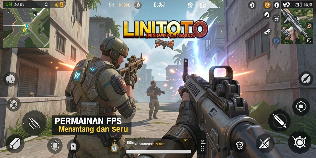 Gameplay LINITOTO dengan aksi tembak-menembak yang seru.
