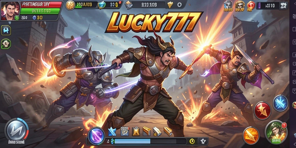 Screenshot gameplay LUCKY777 menampilkan aksi pertempuran yang mendebarkan.