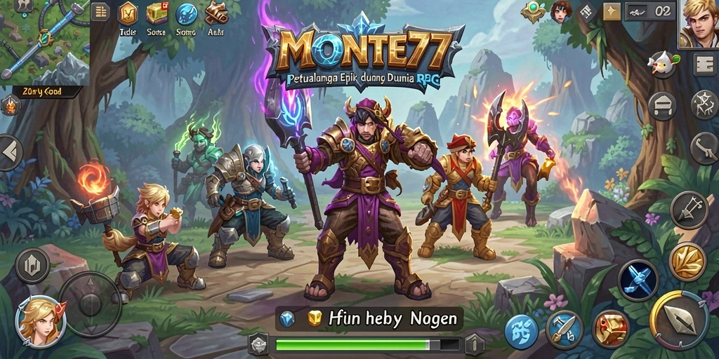 Gameplay RPG MONTE77 yang menampilkan pertarungan epik dan petualangan seru.