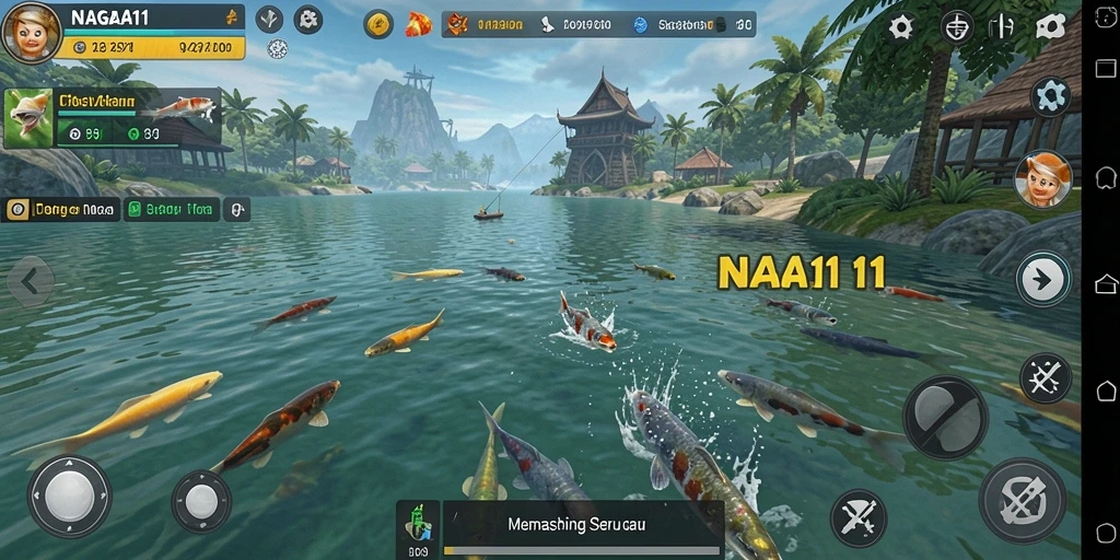 Tampilan gameplay NAGA11 yang menampilkan serunya memancing.