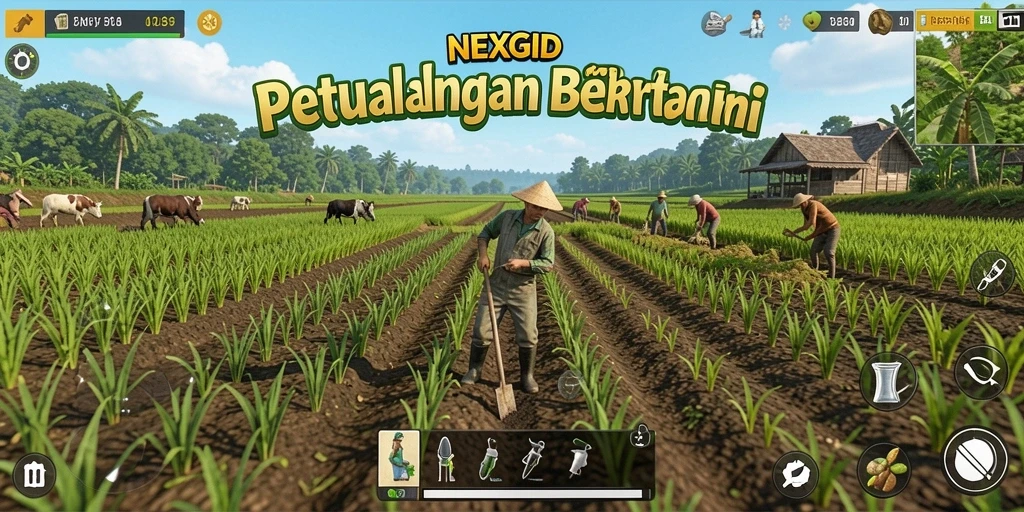 Tangkapan layar NEXGID menampilkan momen bertani yang mengasyikkan.