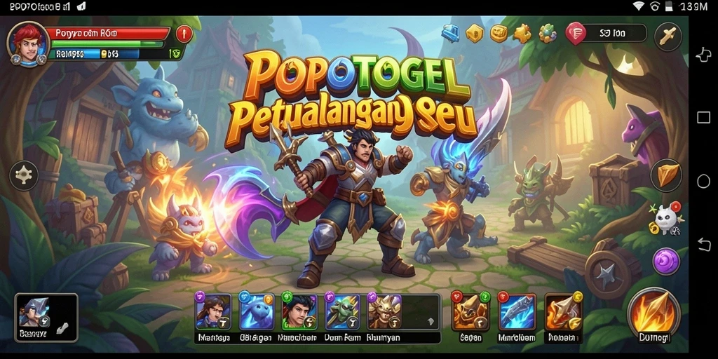 Screenshot gameplay RPG POPOTOGEL menampilkan karakter dan pertarungan epik.