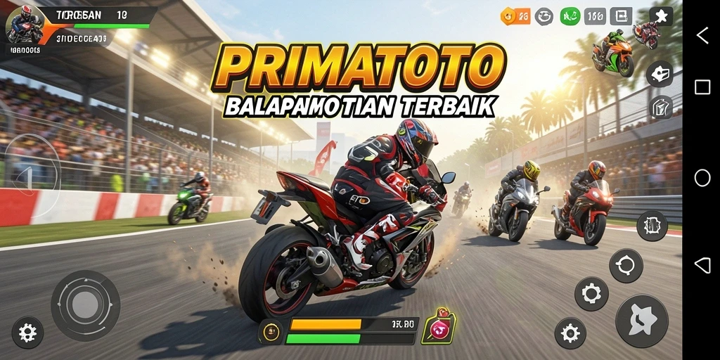 Tampilan gameplay menegangkan dari PRIMATOTO dalam balapan motor.