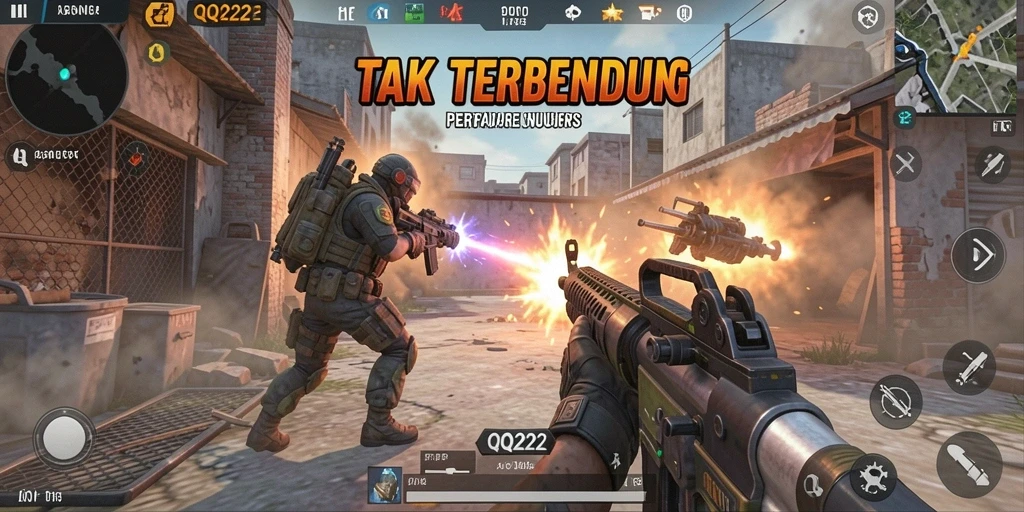 Gameplay mendebarkan dengan aksi tembak-menembak intens di QQ222.