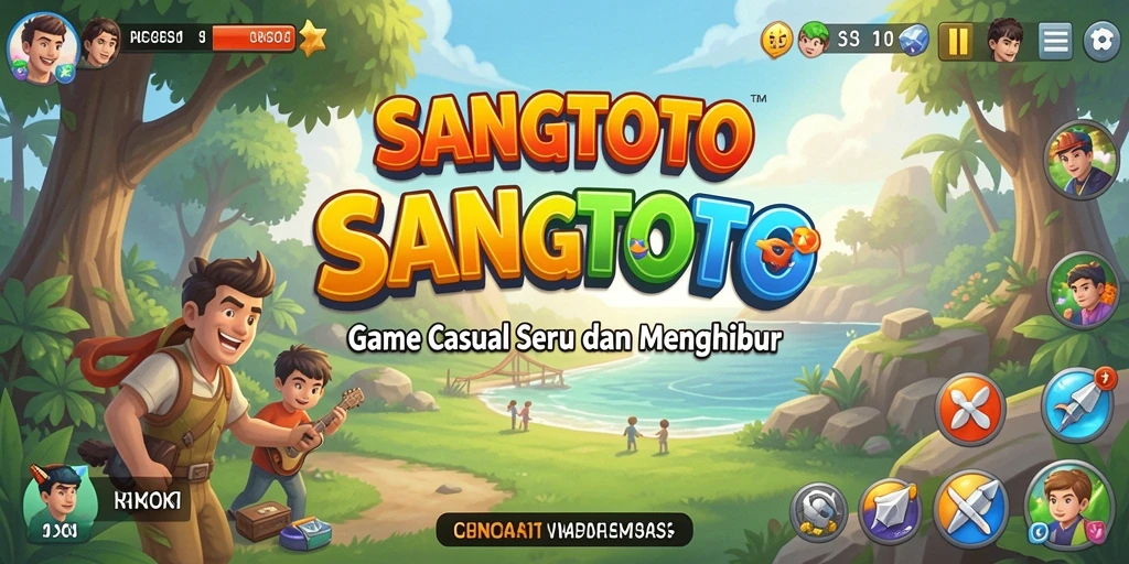 Tampilan permainan <strong>SANGTOTO</strong> dengan karakter ceria dan latar yang berwarna.